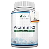 Vitamin K2 MK7 200µg - 365 Vegane Tabletten - 12 Monate - Vit K2 MK-7 Menaquinon Hochdosiert - Nu U Nutrition