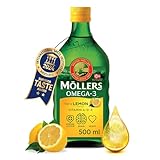Möller's Omega 3 Lebertran Öl | Nordic Omega 3 Nahrungsergänzung mit EPA, DHA, Vitamin A, D, E | Superior Taste Award | Hochreiner natürlicher | 165 Jahre alte Marke | Zitrone | 500 ML
