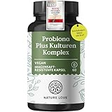 NATURE LOVE® Probiona PLUS - 120 Mrd KBE je Tagesdosis (hochdosiert) - 20 Bakterienstämme + Bio Inulin - 60 magensaftresistente Kapseln - Vegan, in Deutschland produziert