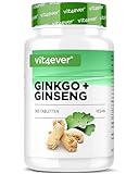 Ginkgo + Ginseng - 365 Tabletten - Spezial Extrakt - Hochdosiert - Laborgeprüft - Ginkgo Biloba + Koreanischer Ginseng - Premium Qualität - Vegan
