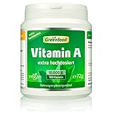 Vitamin A, 10.000 iE, extra hochdosiert, 180 Kapseln - gut für die Sehkraft, Schleimhäute und Immunsystem. OHNE künstliche Zusätze. Ohne Gentechnik. Vegan.