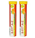 B-FIT A-Z – 25 wichtige Vitamine, Mineralien und Spurenelemente – Englischer Orangengeschmack – 2 x 20 = 40 Brausetabletten – Made in Germany