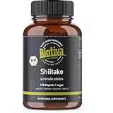 Shiitake Bio 120 Kapseln - 100% Shii-Take - Lentinula edodes - Vitalpilz - vegan - ohne Zusatzstoffe - abgefüllt und zertifiziert in Deutschland - Biotiva
