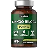 Ginkgo Biloba 6000 mg Hochdosiert | 365 Vegane Tabletten - 1 Jahr Vorrat | 50:1 Extrakt | Premium Qualität Gingko | von Horbaach