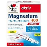 Doppelherz Magnesium 400 + B6 + B12 + Folsäure DIRECT - Magnesium unterstützt die normale Funktion der Muskeln und des Nervensystems - 20 vegane Portionen