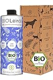 Wolfsbacher Natur Bio Leinöl – Hochwertiges Leinöl für Hunde und Katzen, kaltgepresst aus Deutschland, DE-ÖKO-060, Leinöl 1l