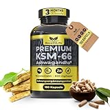 PREMIUM Ashwagandha KSM-66® Wurzelextrakt, 180 Vegan Kapseln mit 1200 mg/Tag, und Magnesium bisglycinat, Zink, Vitamin B6, GMO Frei, erhöhte Energie, Körperliche und emotionale Ausgewogenheit