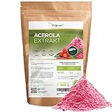 Acerola Pulver - 300 g (6,6 Monate Vorrat) - Natürliches Vitamin C - 200 Tagesportionen mit 1500 mg reinem Extrakt aus der Acerolakirsche - Laborgeprüft - Vegan