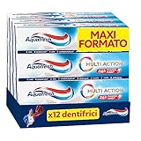 Aquafresh Multi-Action-Zahnpasta für die ganze Familie, verhindert Karie, gesundes Zahnfleisch, frischer Atem, entfernt Flecken, starker Nagellack, 12 Zahnpasten x 75 ml