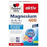 Doppelherz Magnesium 400 + B1 + B6 + B12 + Folsäure - Magnesium unterstützt die normale Muskelfunktion und den Energiestoffwechsel - 30 vegane Tabletten