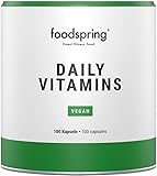 foodspring Daily Vitamins, 100 Kapseln, Hochwertiges Multivtamin-Ergänzungsmittel, das den täglichen Bedarf an Vitamin D, C, B12 deckt