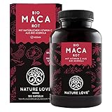 NATURE LOVE® Bio Maca Rot - 180 Kapseln - 3000mg pro Tagesdosis (entspricht 12.000mg Maca Wurzel) - Mit natürlichem Vitamin C - Zertifiziert Bio, hochdosiert, vegan, in Deutschland produziert