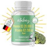 Vitabay Vitamin D3 K2 Hochdosiert 20000-180 VEGANE & LABORGEPRÜFTE Vitamin D Tabletten - D3 K2 Kapseln Hochdosiert - Vitamin D 20000 Hochdosiert D3K2 Vitamin D3 20000 hochdosiert Vitamin D K2 D3