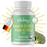 Vitabay Vitamin D3 K2 Hochdosiert 20000-180 VEGANE & LABORGEPRÜFTE Vitamin D Tabletten - D3 K2 Kapseln Hochdosiert - Vitamin D 20000 Hochdosiert D3K2 Vitamin D3 20000 hochdosiert Vitamin D K2 D3