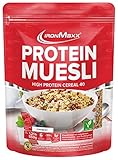 IronMaxx Protein Müsli - Erdbeere 550g Beutel | Veganes High Protein Müsli laktosefrei | Reduzierter Zuckergehalt & Low Carb