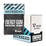 BLOCKHEAD Energy Pfefferminz-Kaugummi - 12 Packungen mit je 10 Stück (insgesamt 120 Stück), Koffein, Niacin, Vitamine B1, B5, B6 & B12 - Kalorien- & Zuckerfrei… (Ginseng)