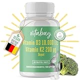 Vitabay Vitamin D3 K2 10000 IE hochdosiert - 180 VEGAN & LABORGEPRÜFTE Vitamin D3K2 Tabletten hochdosiert - Vitamine Vitamin D Vitamin K2 10000 K Sonnenvitamine D3K2 Vitamin D3K2 hochdosiert Vit D3 K2