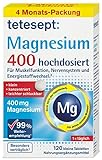 tetesept Magnesium 400 hochdosiert – Nahrungsergänzungsmittel mit – leicht schluckbare für aktive, normale Muskeln* – 1 x 120 Tabletten (4 Monats-Packung)