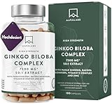 Ginkgo Biloba Kapseln hochdosiert 7500 MG- Gingko Biloba 50:1 Extrakt- Vegan Ginkgo Hochdosiert+ Panax Ginseng, Vitamin B Complex, Zink und Bacopa Monnieri (Brahmi), 180 Ginkgo Kapseln