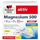 Doppelherz Magnesium 500 + B12 + D3 DIRECT mit DEPOT-Funktion - Magnesium als Beitrag für die normale Funktion der Muskeln und des Nervensystems - 60 Portionen Micro-Pellets mit Zitronen-Geschmack