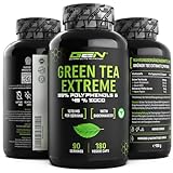 Green Tea Extreme - 180 Kapseln - 1370 mg Grüner Tee Extrakt pro Tagesdosis - 95% Polyphenole & 45% EGCG & Piperin - Laborgeprüfter Grüntee - Hochdosiert - Vegan - German Elite Nutrition