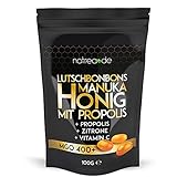 Natrea Manuka Honig Bonbons 400 MGO mit Zitronengeschmack und Propolis | 100 g im wiederverschließbaren ZIP Beutel