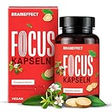 BRAINEFFECT FOCUS - Natürliche, Koffeinfreie Langzeit Konzentrations Kapseln - Brain Booster, Gehirn Tabletten ohne Koffein für mehr Focus mit Vitamin B5/B12, 60 Gedächtnis Kapseln