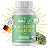 Vitabay Vitamin D3 K2 5000 IE hochdosiert - 180 VEGAN & LABORGEPRÜFTE Vitamin D3K2 Tabletten hochdosiert - Vitamine Vitamin D Vitamin K2 5000 K Sonnenvitamine D3K2 Vitamin D3K2 hochdosiert Vit D3 K2