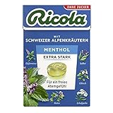 Ricola EXTRA STARK Menthol, 50g Böxli Original Schweizer Kräuter-Bonbons mit 13 Alpenkräutern & natürlichem Menthol, zuckerfrei, 1 x 50g, vegan