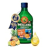 Möller's Omega 3 Lebertran | Nordic omega 3 kinder Nahrungsergänzung mit EPA, DHA, Vitamin A, D und E | Hochreiner natürlicher Lebertran | 165 Jahre alte Marke | Tutti Frutti | 250 ML