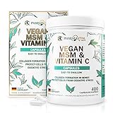 Pharmavital Vegan MSM & Vitamin C Kapseln aus Deutschland (400 Stück) hochdosiert mit 1000mg Methylsulfonylmethan pro Kapsel