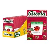 Ricola Kirsche Kräuter, 10 Böxli original Schweizer Kräuter-Bonbons mit 13 Alpenkräutern und fruchtiger Kirsche, zuckerfrei, Vorrats-Box, 10 x 50g