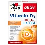 Doppelherz Vitamin D 1000 - Vitamin D als Beitrag zur normalen Funktion des Immunsystems, der Knochen & Muskelfunktion - 45 Mini-Tabletten