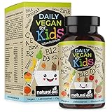 natural aid Daily Vegan for Kids - Vitamine mit B12 + D3 + K2 + Omega3 + B2 + B6 + A + C + E + Calcium + Magnesium + Eisen + Zink + Kalium + Jod + Natrium + Selen - 120 Kapseln (4 Monats-Vorrat)