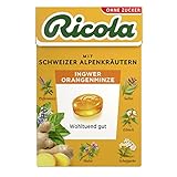 Ricola Ingwer Orangenminze, 50g Böxli original Schweizer Kräuter-Bonbons mit 13 Alpenkräutern, fruchtiger Orange & Ingwer, zuckerfrei, 1 x 50g, vegan