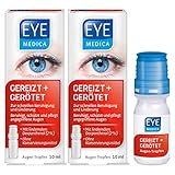EyeMedica Gereizt + Gerötet, Augentropfen zur Beruhigung der Symptome von strapazierten Augen, Pflege für gerötete, gereizte und trockene Augen, für Kontaktlinsenträger geeignet, 2 x 10 ml
