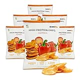 Supplify 6x50g High Protein-Chips mit Paprika Geschmack (vegan) - Low Carb Eiweißchips zum Abnehmen - Proteinchips kalorienarm, Fitness Snack Alternative