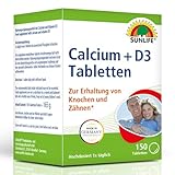 SUNLIFE Calcium + D3 Tabletten - 1 x 150 Stück - Calcium & Vitamin D3 Tabletten für Knochen & Zähne - Calcium hochdosiert - Nahrungsergänzung mit 400mg Calcium & 5µg Vitamin D3 pro Tablette