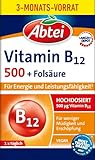 Abtei Vitamin B12 plus Folsäure – Für weniger Müdigkeit und Erschöpfung – Hochdosiert, Vegan, Glutenfrei, Ohne Farbstoffe – Vorratspackung – 90 Tabletten für 3 Monate