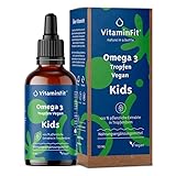 VitaminFit Kinder Omega-3-Tropfen Nahrungsergänzung für Kinder - Flüssig - DHA - EPA - ALA - Fischfrei - 100% Pflanzlich - Vegan - 50 ml